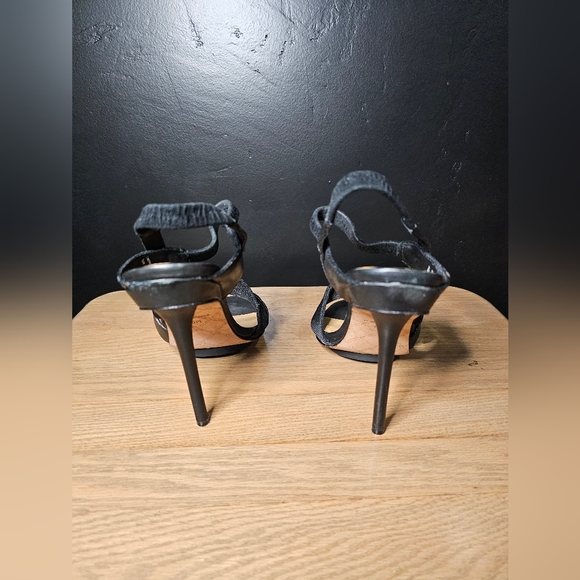 L.A.M.B Kandis Black Leather Strappy Stiletto Slingback Open Toe Heels Size 10 - Picture 7 of 12